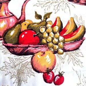 Vintage 1960's MCM Cotton Fabric Fruit Floral Still Life Valance Retro Chic